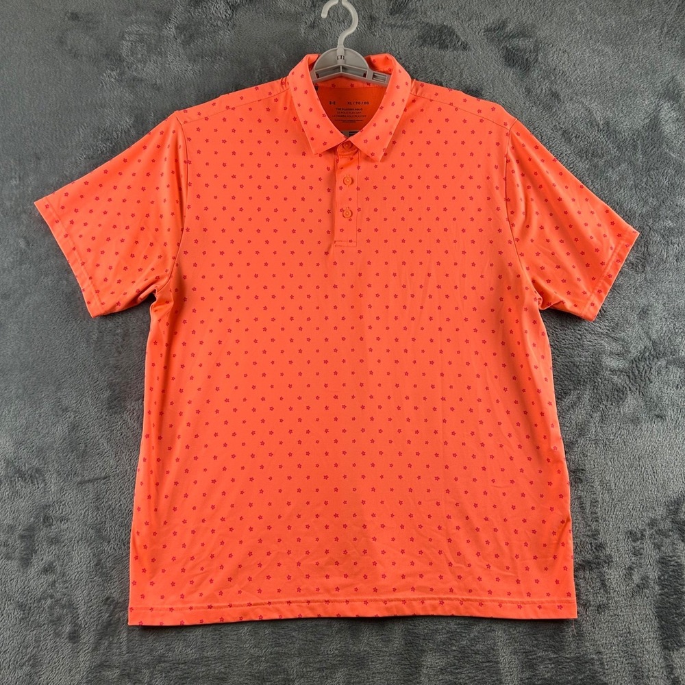 Under Armour Mens Playoff‎ Polo Orange Floral Star Del Rio Country Club XL